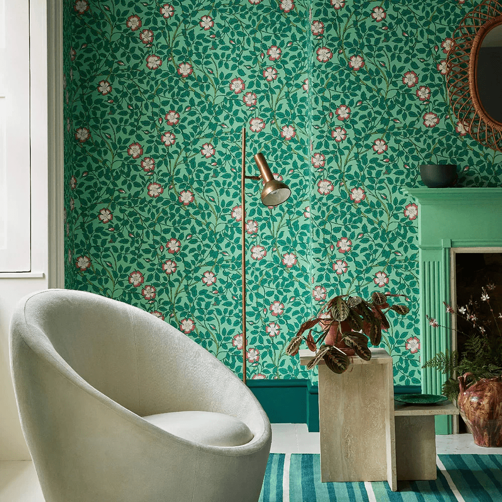 Briar Rose Wallpaper - Green Verditer - Little Greene - 0263BRGVERD - Premier Wallcovering