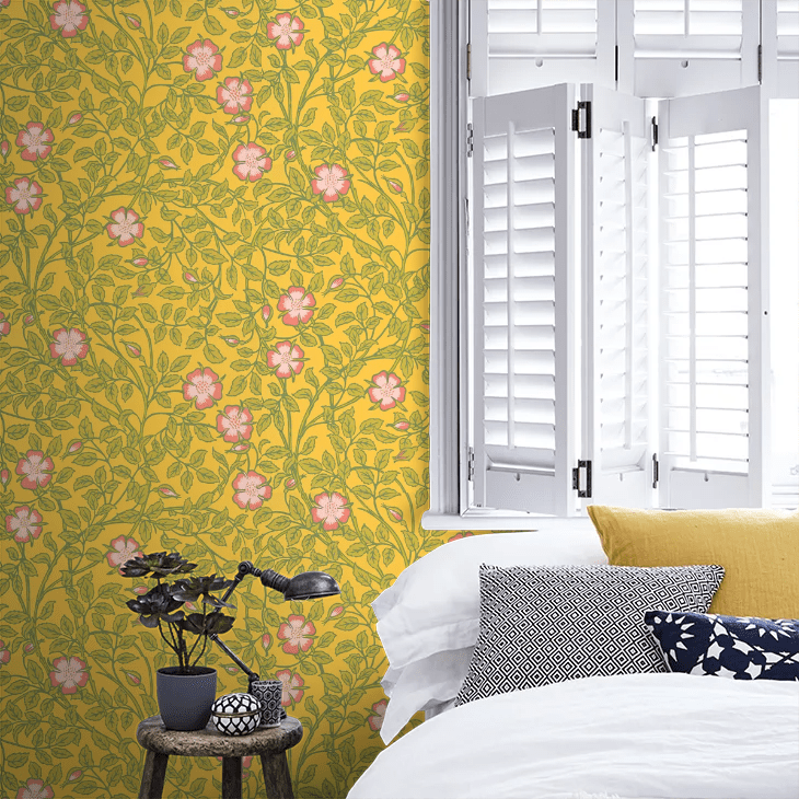 Briar Rose Wallpaper - Indian Yellow - Little Greene - 0263BRINDIA - Premier Wallcovering