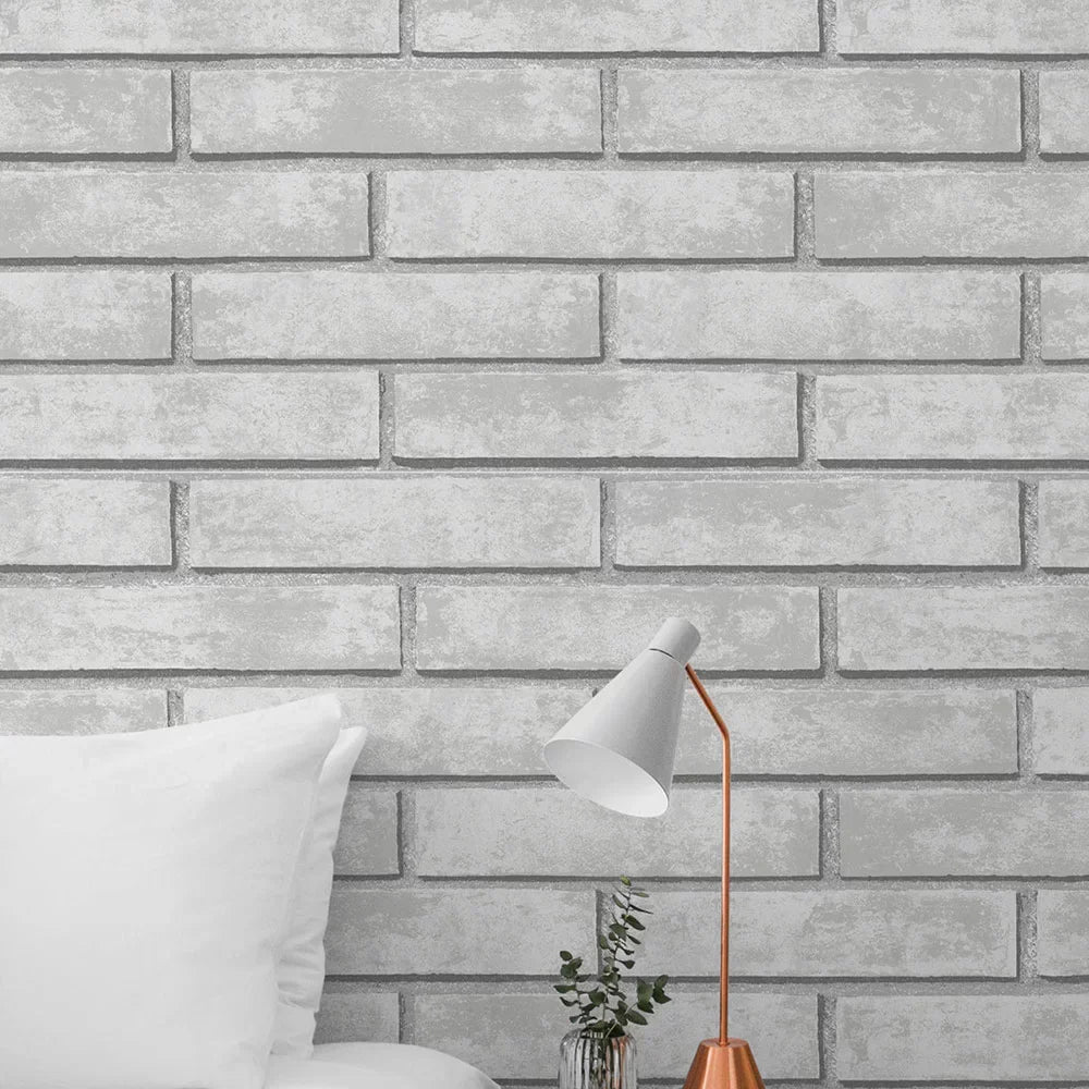 Brick Wallpaper - Grey - NextWall - NW40608 - Premier Wallcovering