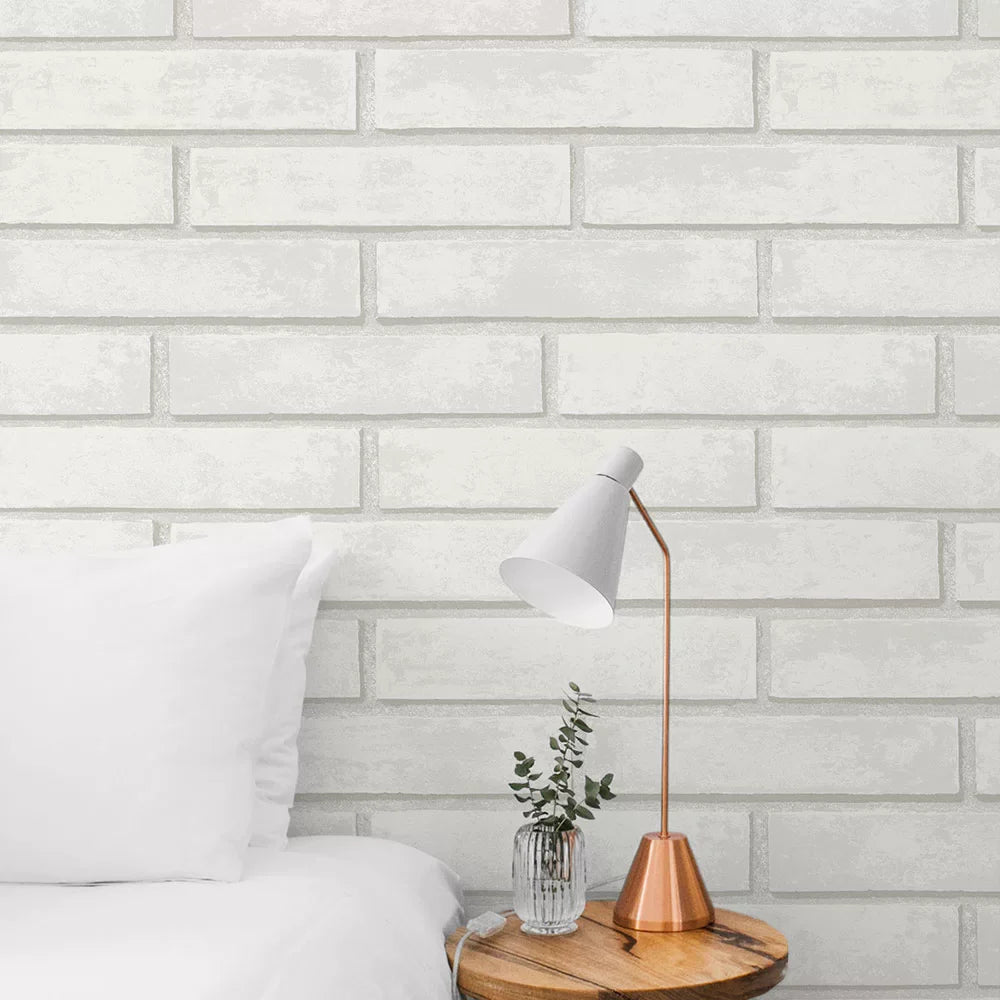 Brick Wallpaper - White - NextWall - NW40600 - Premier Wallcovering