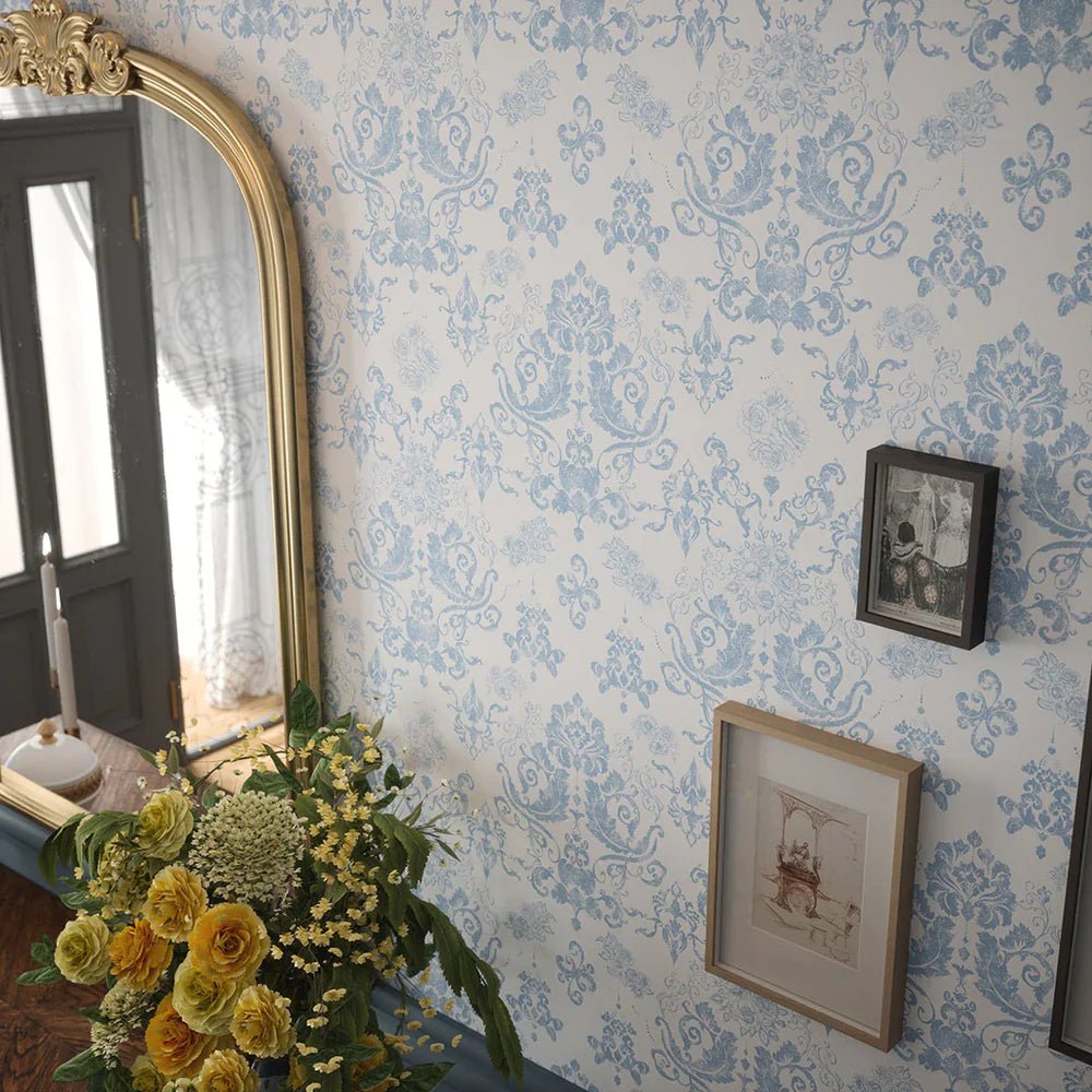 Bridgerton Damask Wallpaper - Wedgwood Blue - LAN100017 - Lucie Annabel - Premier Wallcovering