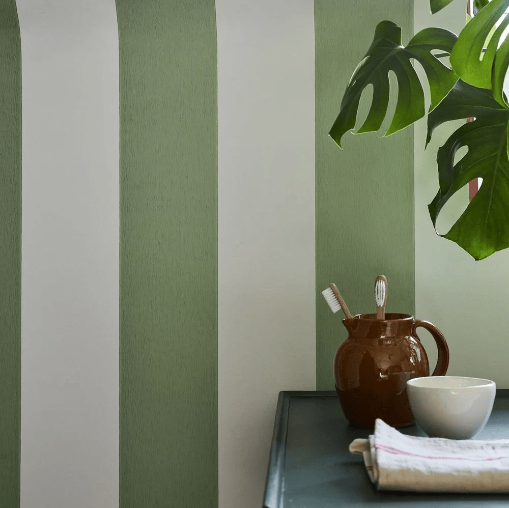 Broad Stripe Wallpaper - Pea Green - Little Greene - 0231BSPEAGR - Premier Wallcovering