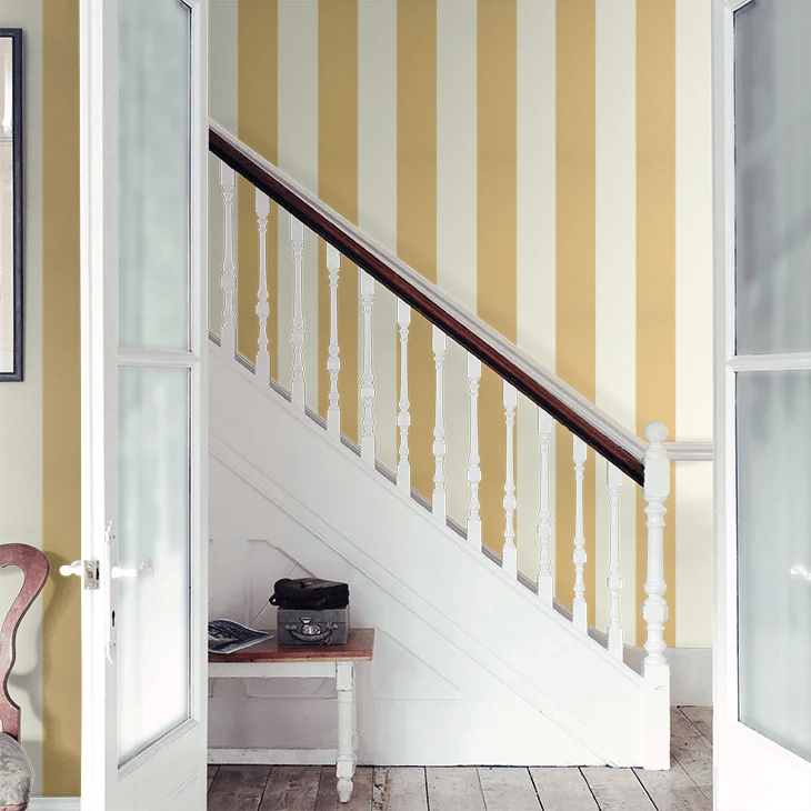 Broad Stripe Wallpaper - Yellow Pink - Little Greene - 0231BSYELLO - Premier Wallcovering