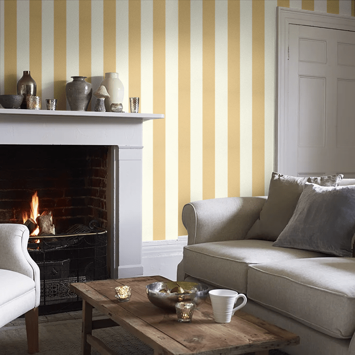 Broad Stripe Wallpaper - Yellow Pink - Little Greene - 0231BSYELLO - Premier Wallcovering