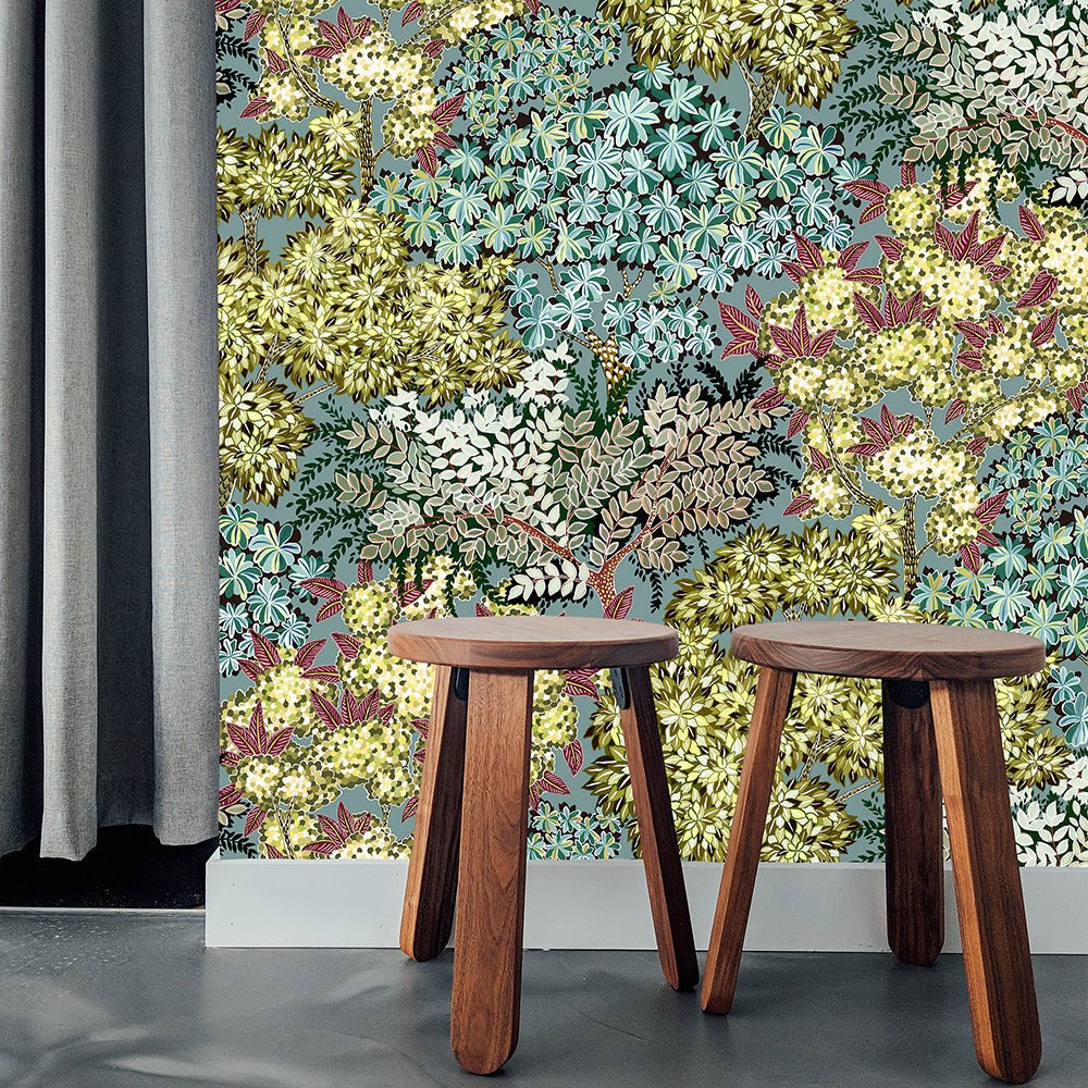 Broccoli Canopy Wallpaper - Celadon, Olive Green and Deep Red - Josephine Munsey - JMW-100401 - Premier Wallcovering