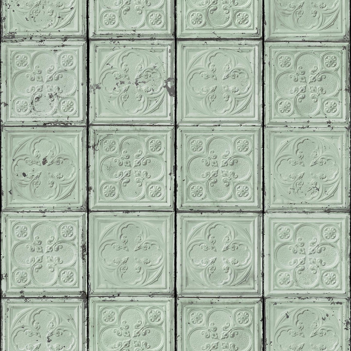 Brooklyn Tins Wallpaper - Green - NLXL - TIN - 05 - Premier Wallcovering
