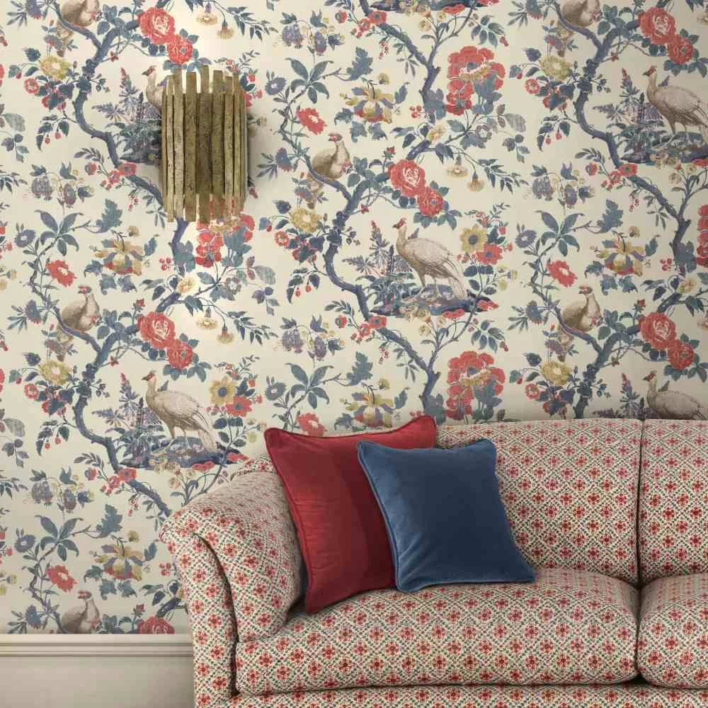 Broughton Rose Wallpaper - Indigo/ Red - GP & J Baker - BW45096/5 - Premier Wallcovering