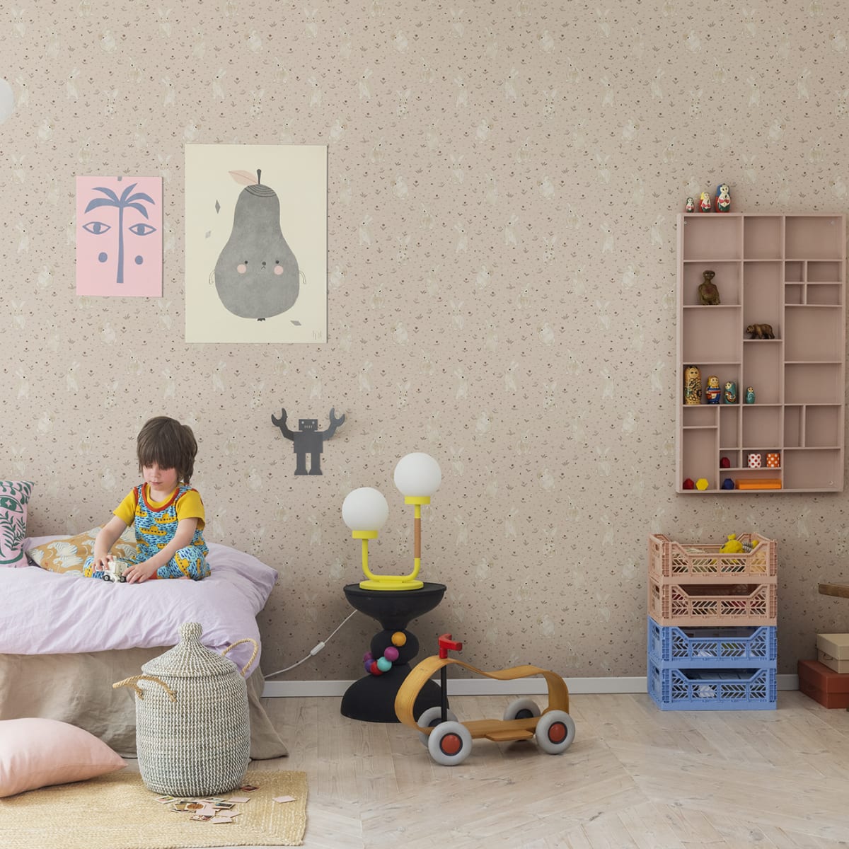 Bunny Field Wallpaper - Pink - Rebel Walls - R18083 - Premier Wallcovering