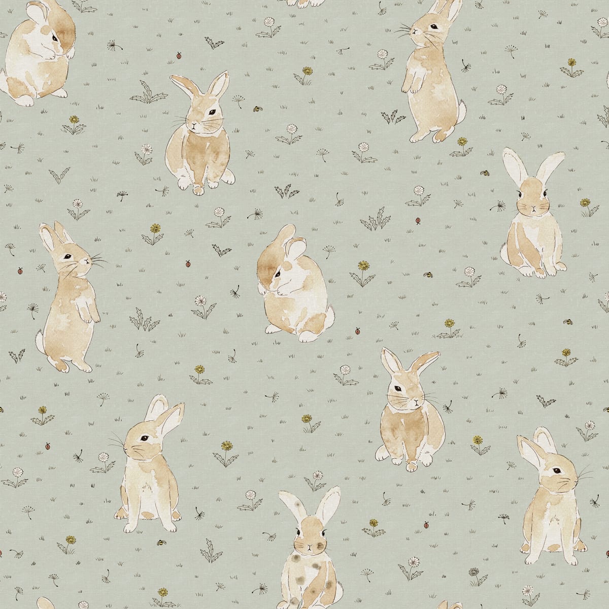 Bunny Field Wallpaper - Mint - Rebel Walls - R18082 - Premier Wallcovering