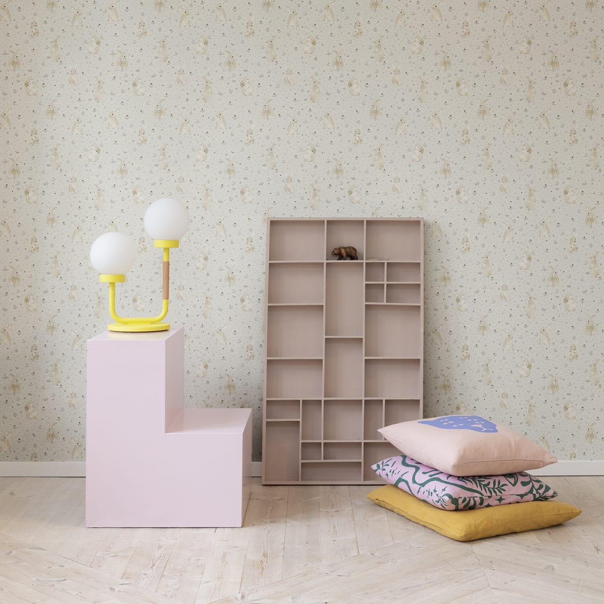 Bunny Field Wallpaper - Sand - Rebel Walls - R18081 - Premier Wallcovering