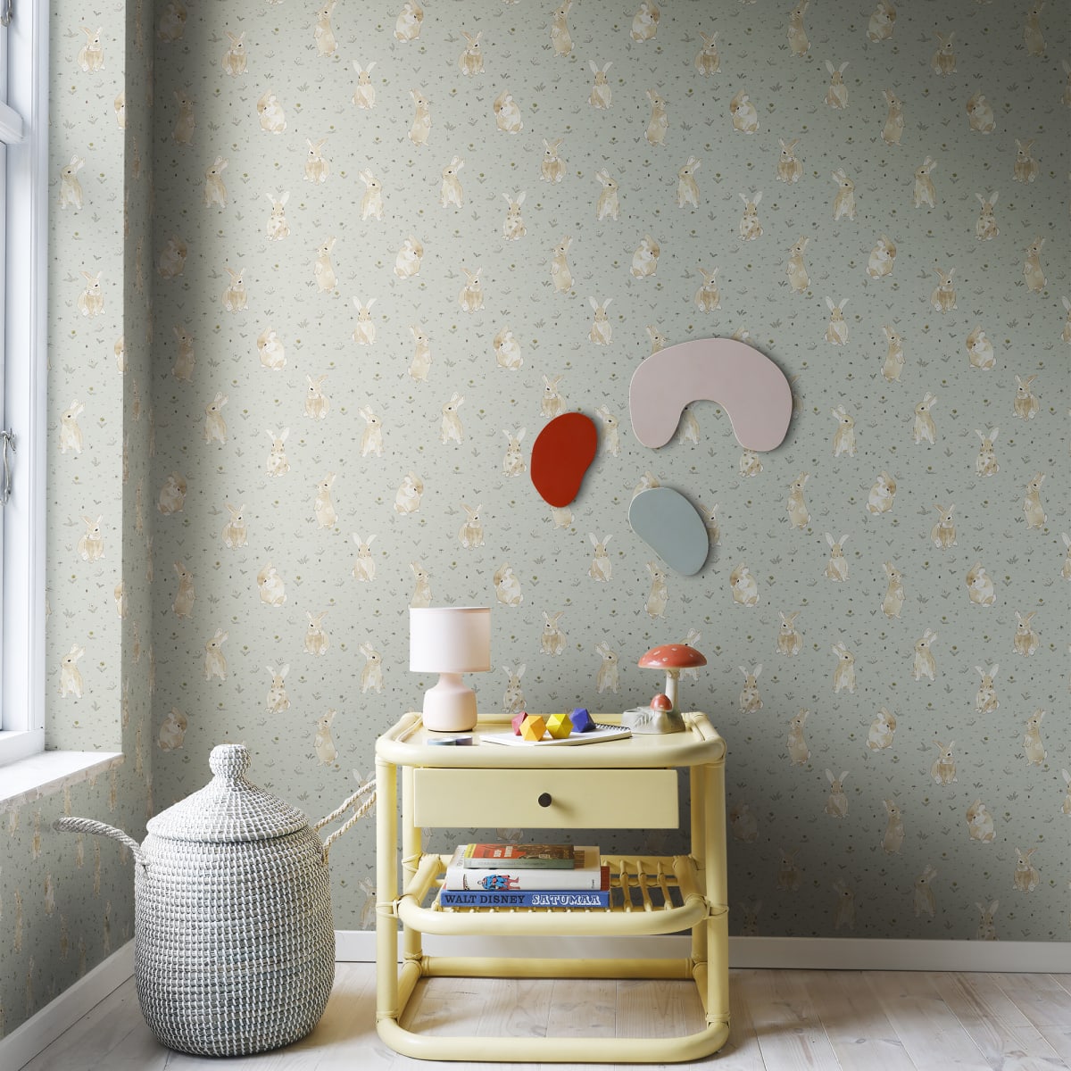 Bunny Field Wallpaper - Mint - Rebel Walls - R18082 - Premier Wallcovering