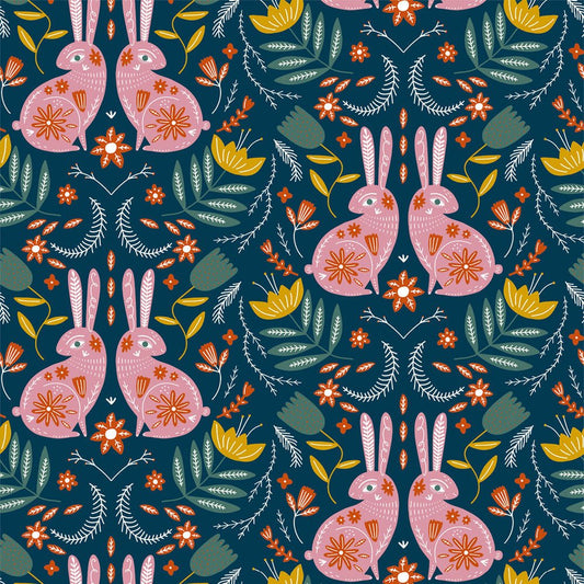 Bunny Tales Wallpaper - Teal & Cherry Blossom - Lust Home - LH900012 - Premier Wallcovering