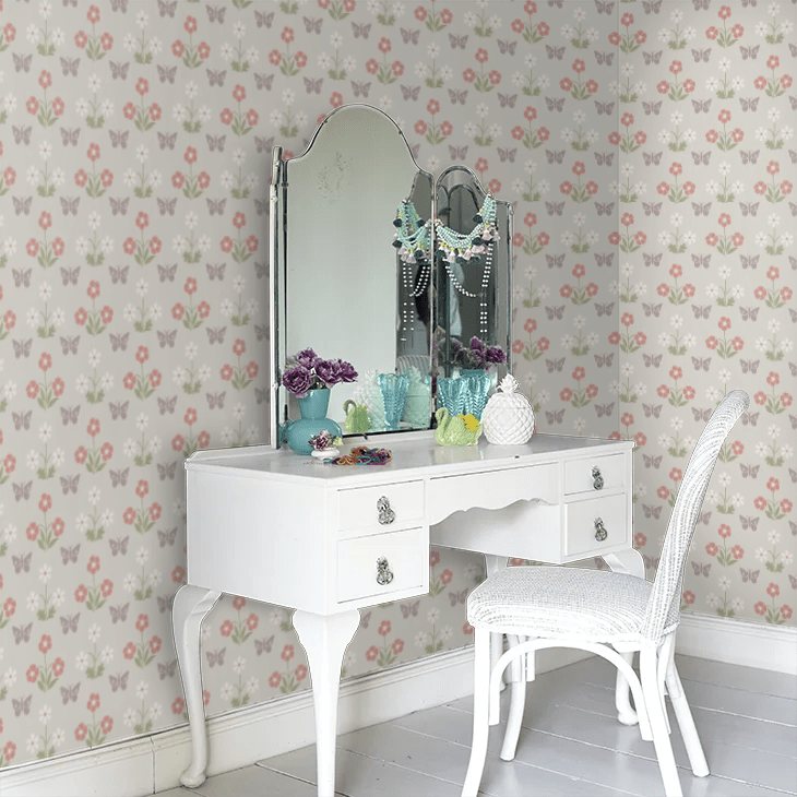 Burges Butterfly Wallpaper - French Grey - Little Greene - 0267BUFRENC - Premier Wallcovering