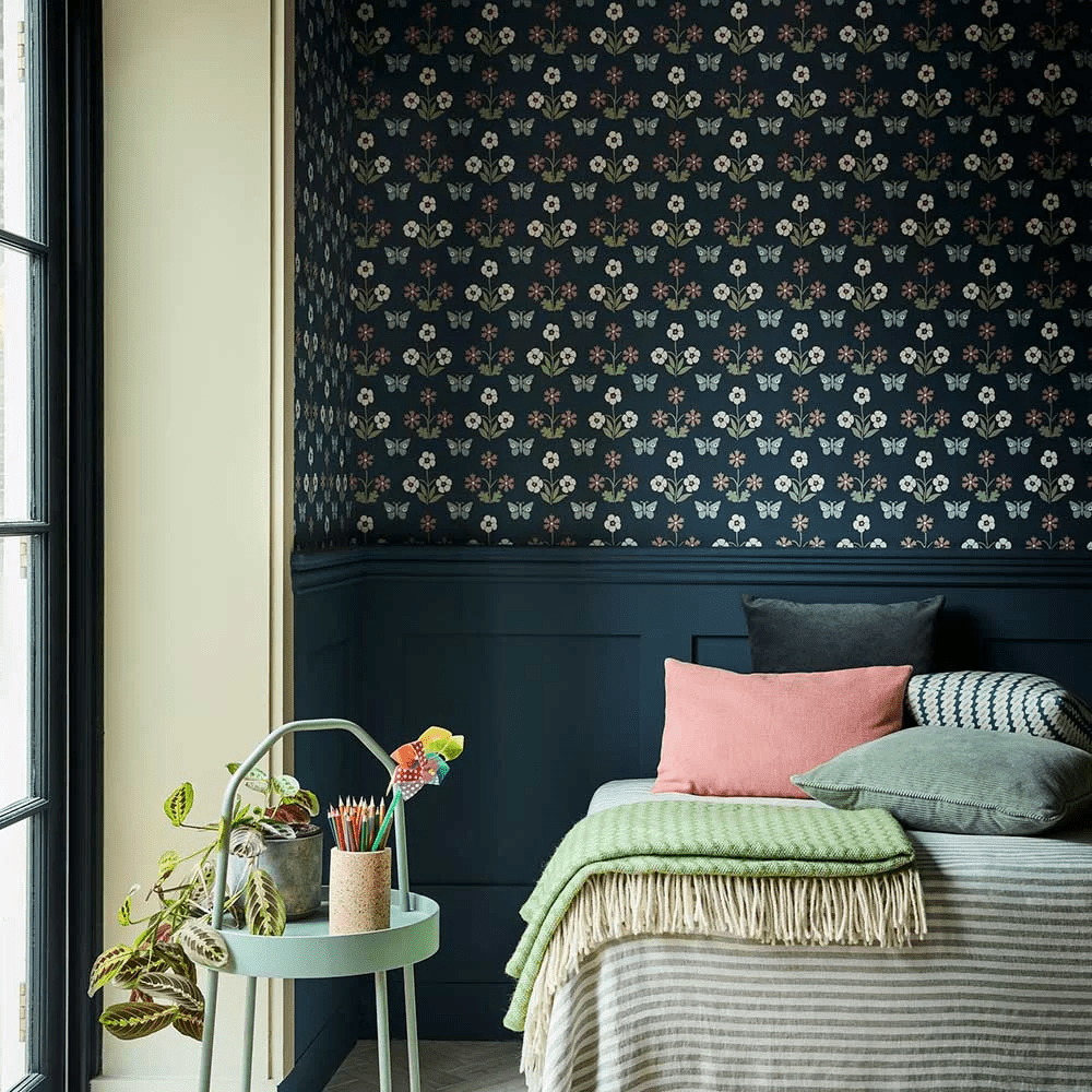 Burges Butterfly Wallpaper - Hicks' Blue - Little Greene - 0267BUHICKS - Premier Wallcovering