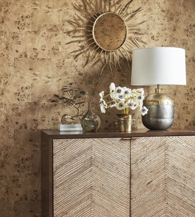 Burlwood Block Wallpaper - Natural - Thibaut - T272 - Premier Wallcovering