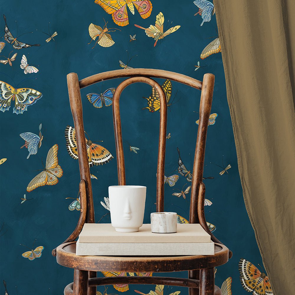 Butterflies Wallpaper - Bright Navy - Josephine Munsey - JMW-104321 - Premier Wallcovering