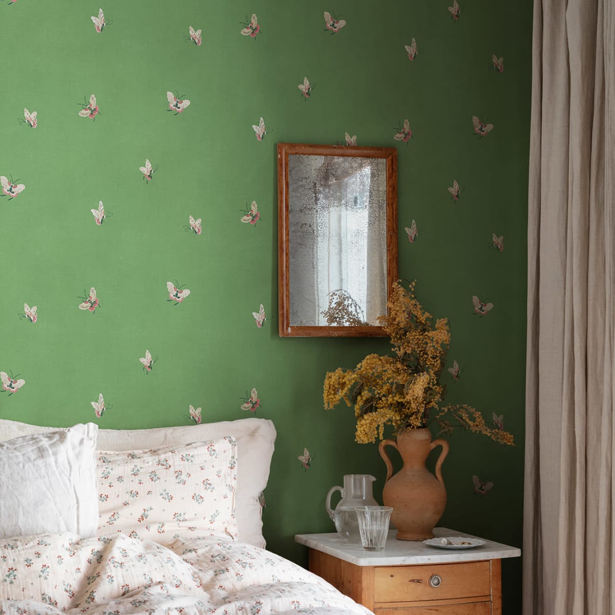 Butterflies Wallpaper - Green - Sandberg - S10449 - Premier Wallcovering