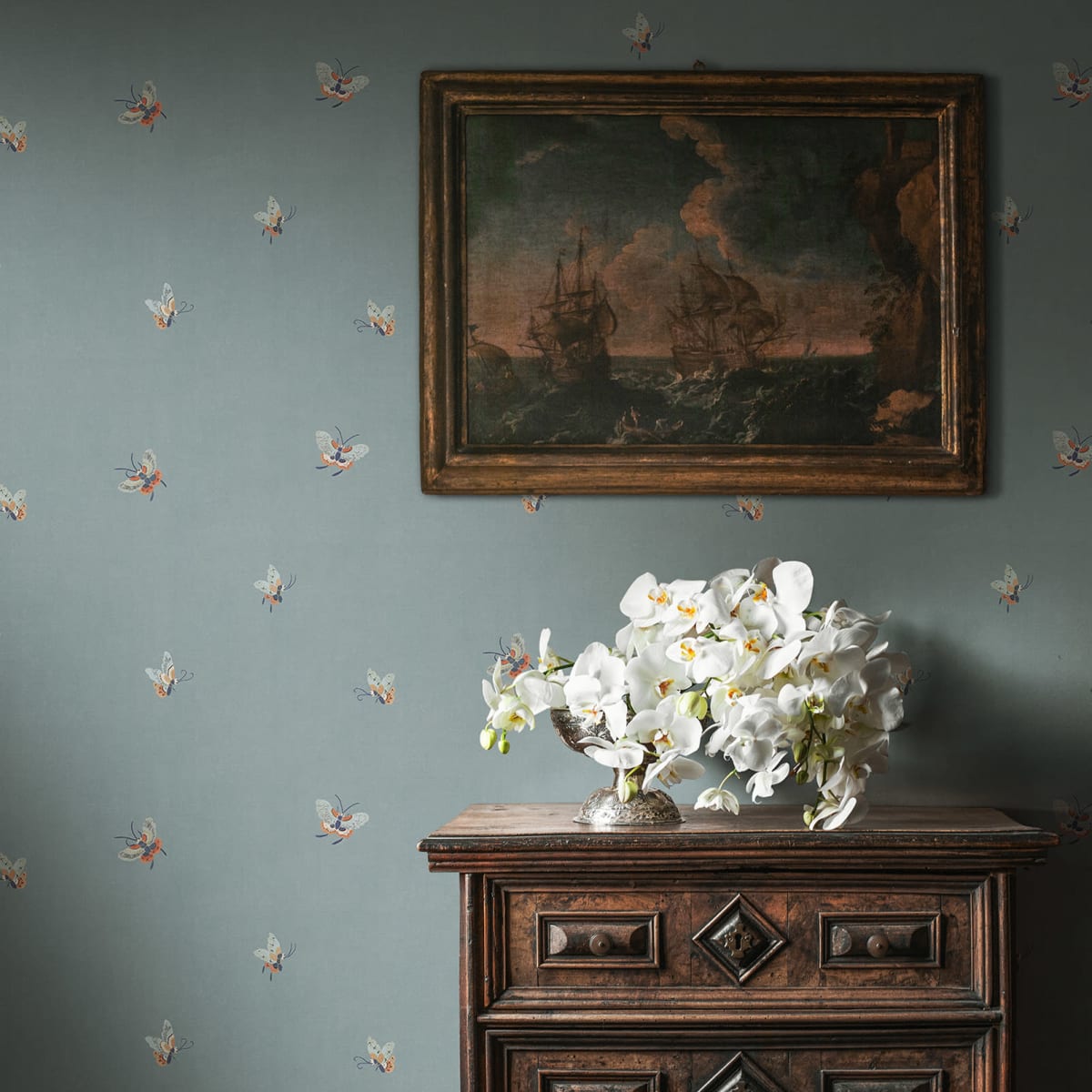 Butterflies Wallpaper - Misty Blue - Sandberg - S10448 - Premier Wallcovering