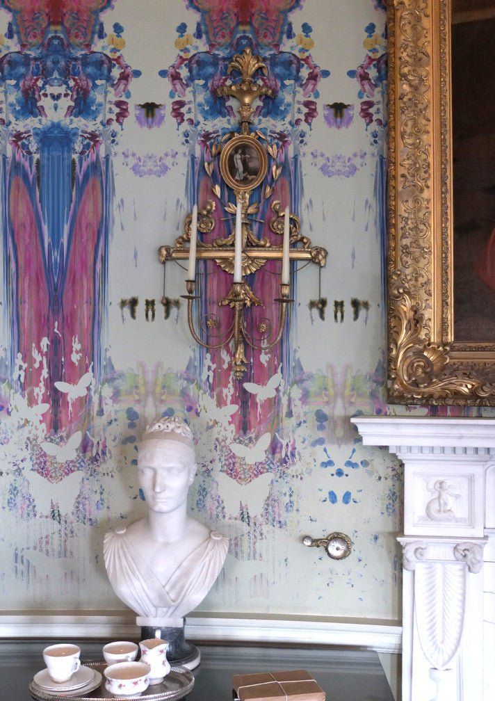 Butterfly Totem Damask Wallpaper Panels - Original - Timorous Beasties - ROR/BTOT/MICA/01 - Premier Wallcovering