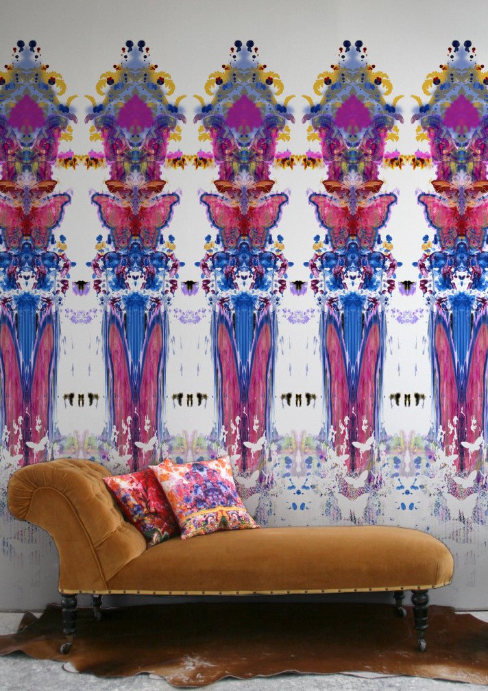 Butterfly Totem Damask Wallpaper Panels - Original - Timorous Beasties - ROR/BTOT/MICA/01 - Premier Wallcovering