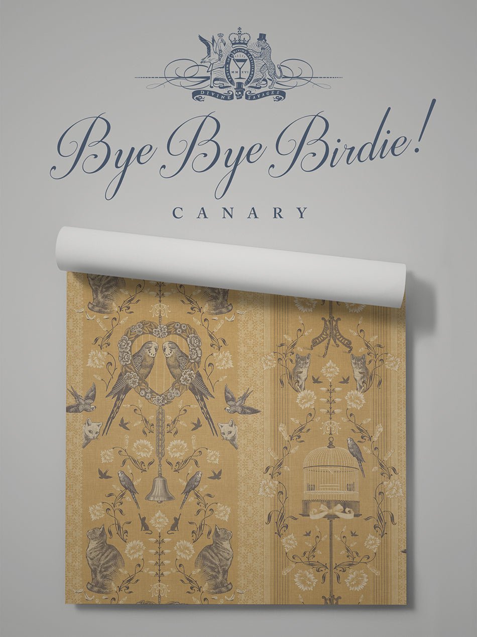 Bye Bye Birdie! Wallpaper - Canary - Divine Savages - DVS125-BIRDIE-CANAR-WR - Premier Wallcovering