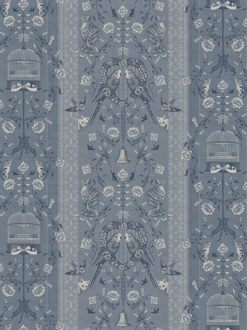 Bye Bye Birdie! Wallpaper - French Blue - Divine Savages - DVS118-BIRDIE-FRN-BLU-WR - Premier Wallcovering