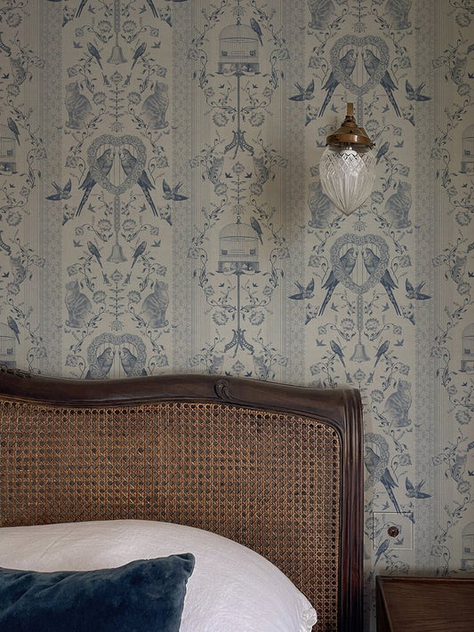 Bye Bye Birdie! Wallpaper - Delft - Divine Savages - DVS115-BIRDIE-DELFT-WR - Premier Wallcovering