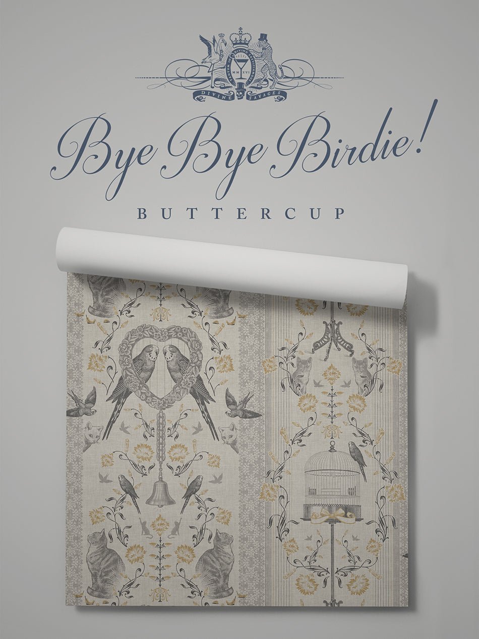 Bye Bye Birdie! Wallpaper - Buttercup - Divine Savages - DVS124-BIRDIE-BUTTR-WR - Premier Wallcovering