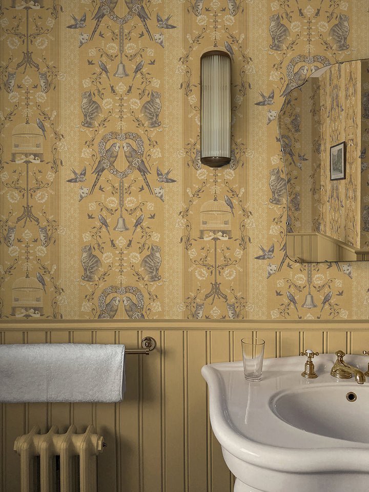 Bye Bye Birdie! Wallpaper - Canary - Divine Savages - DVS125-BIRDIE-CANAR-WR - Premier Wallcovering