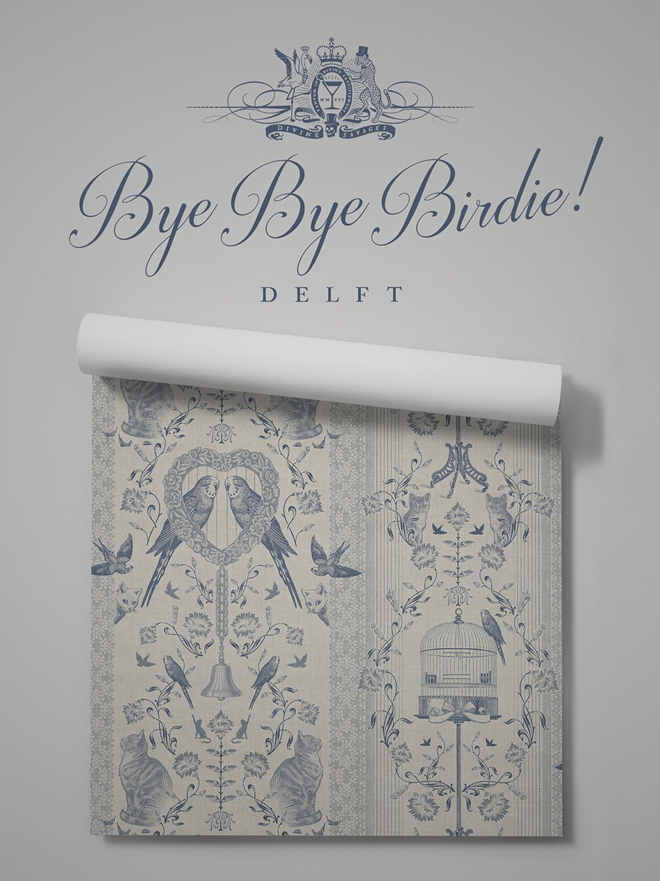 Bye Bye Birdie! Wallpaper - Delft - Divine Savages - DVS115-BIRDIE-DELFT-WR - Premier Wallcovering