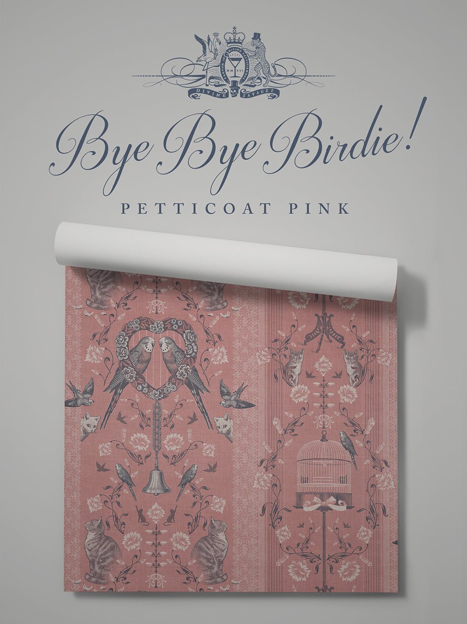 Bye Bye Birdie! Wallpaper - Petticoat Pink - Divine Savages - DVS116-BIRDIE-PTPINK-WR - Premier Wallcovering