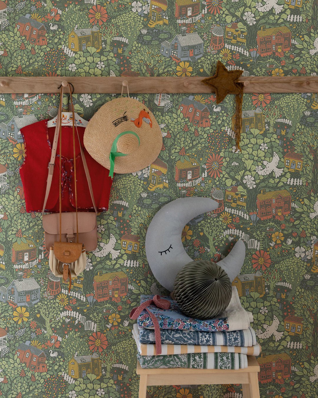 Bygga Bo Wallpaper - Dark Green - Midbec - 63003 - Premier Wallcovering