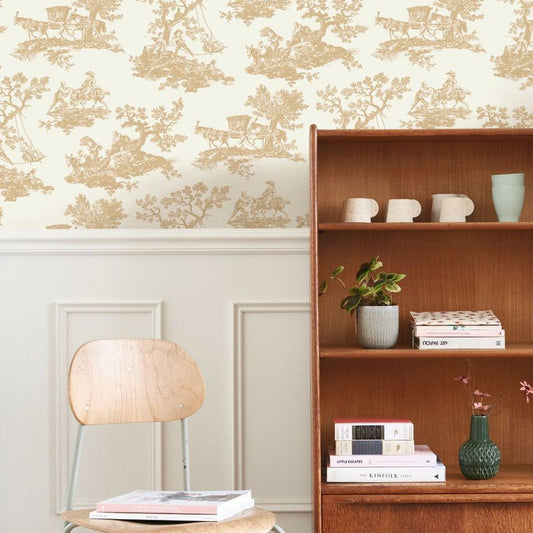 Cadence Les Belles Toiles De Jouy Wallpaper - Camel - Casadeco - 201691313 - Premier Wallcovering