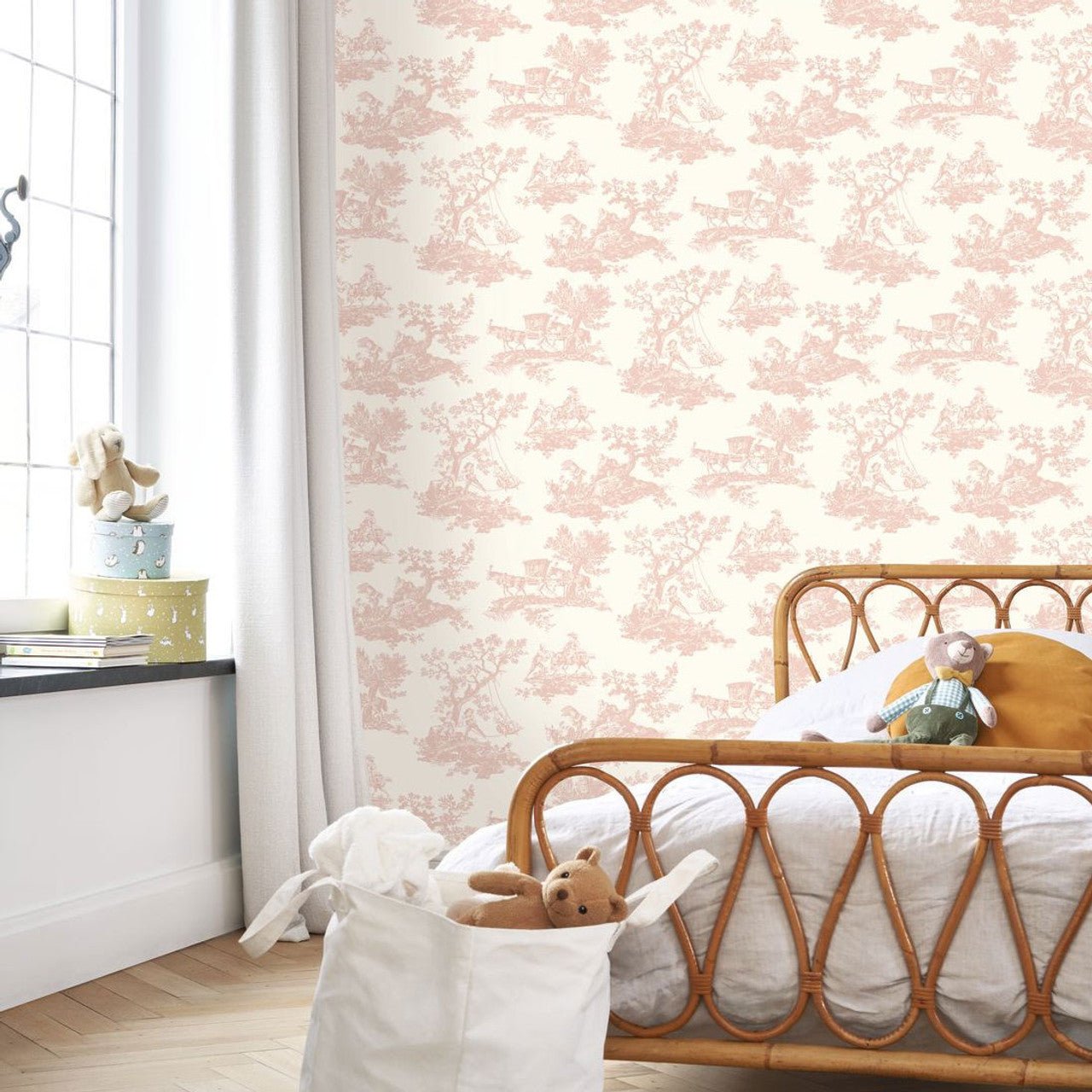 Cadence Les Belles Toiles De Jouy Wallpaper - Rose Poudre - Casadeco - 201694114 - Premier Wallcovering