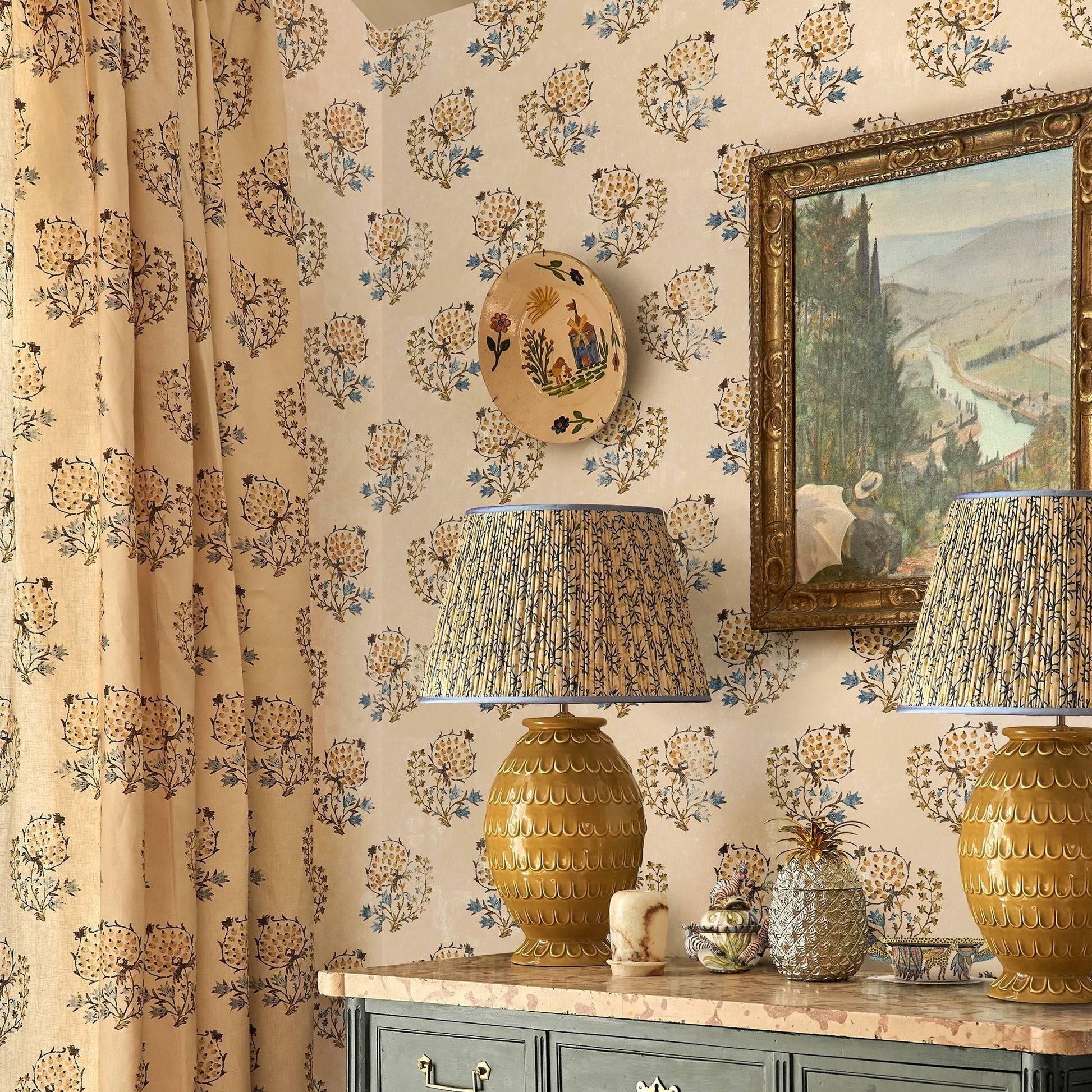 Calista Wallpaper - Blue/Yellow - Penny Morrison - CALISTA-BY - Premier Wallcovering