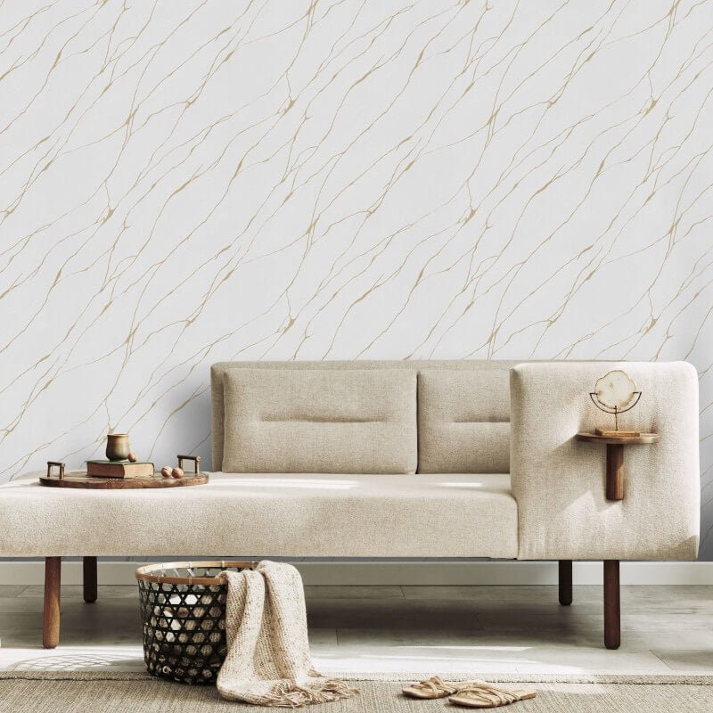 Calore Cracked Lines Metallic Wallpaper - White/Gold - Erismann - 10440 - 31 - Premier Wallcovering