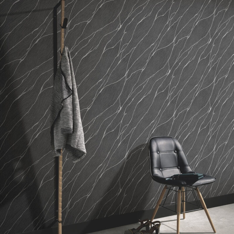 Calore Cracked Lines Metallic Wallpaper - Black/Silver - Erismann - 10440 - 15 - Premier Wallcovering