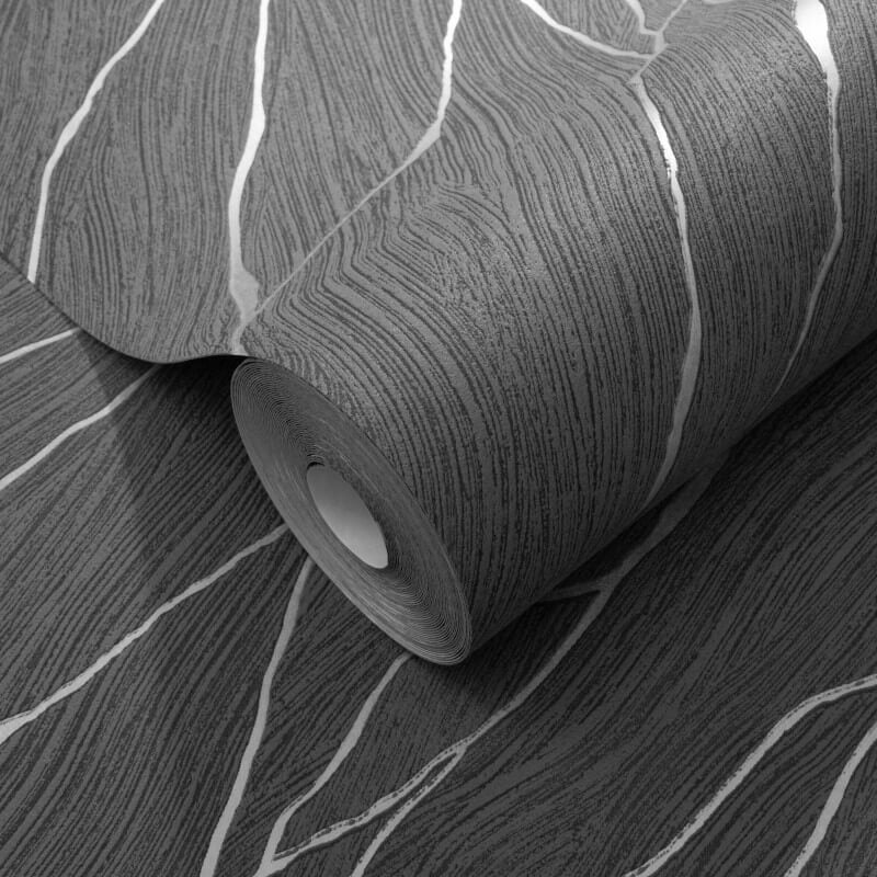 Calore Cracked Lines Metallic Wallpaper - Black/Silver - Erismann - 10440 - 15 - Premier Wallcovering