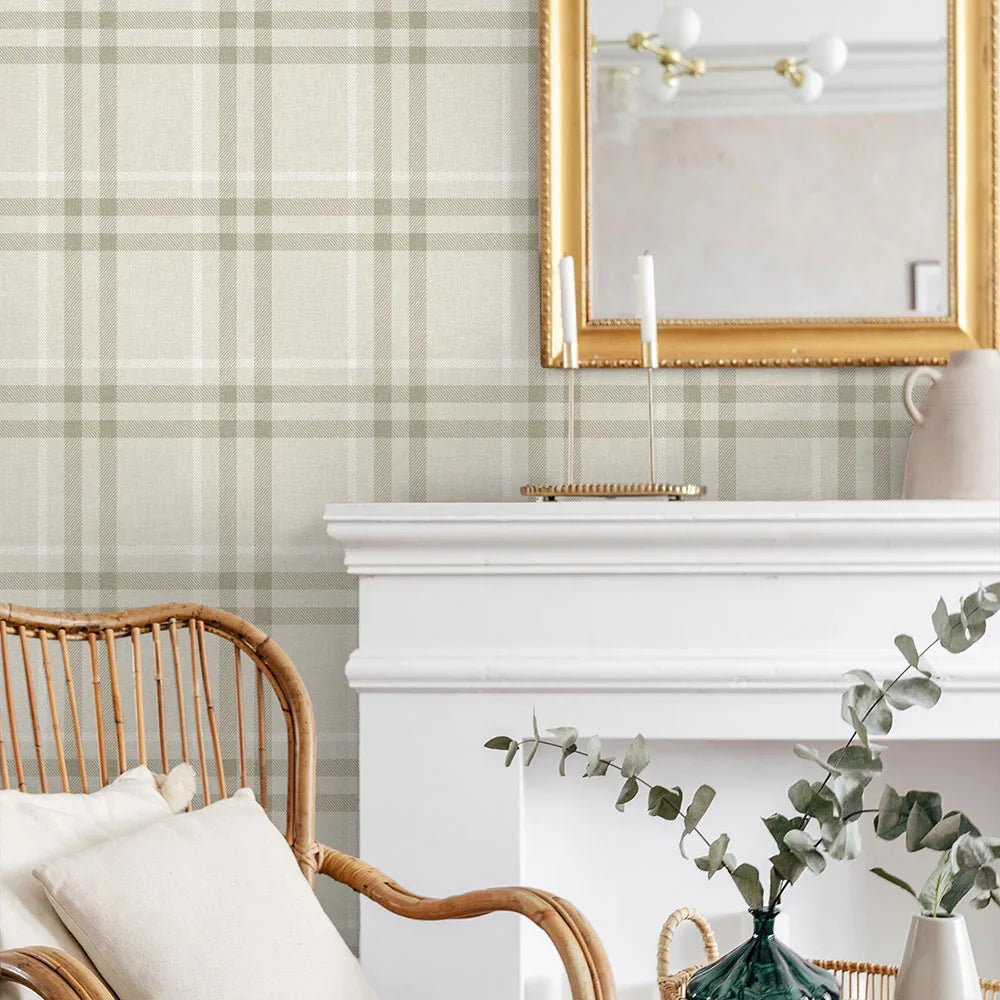 Calverlay Plaid Wallpaper - French Vanilla - NextWall - NW58203 - Premier Wallcovering