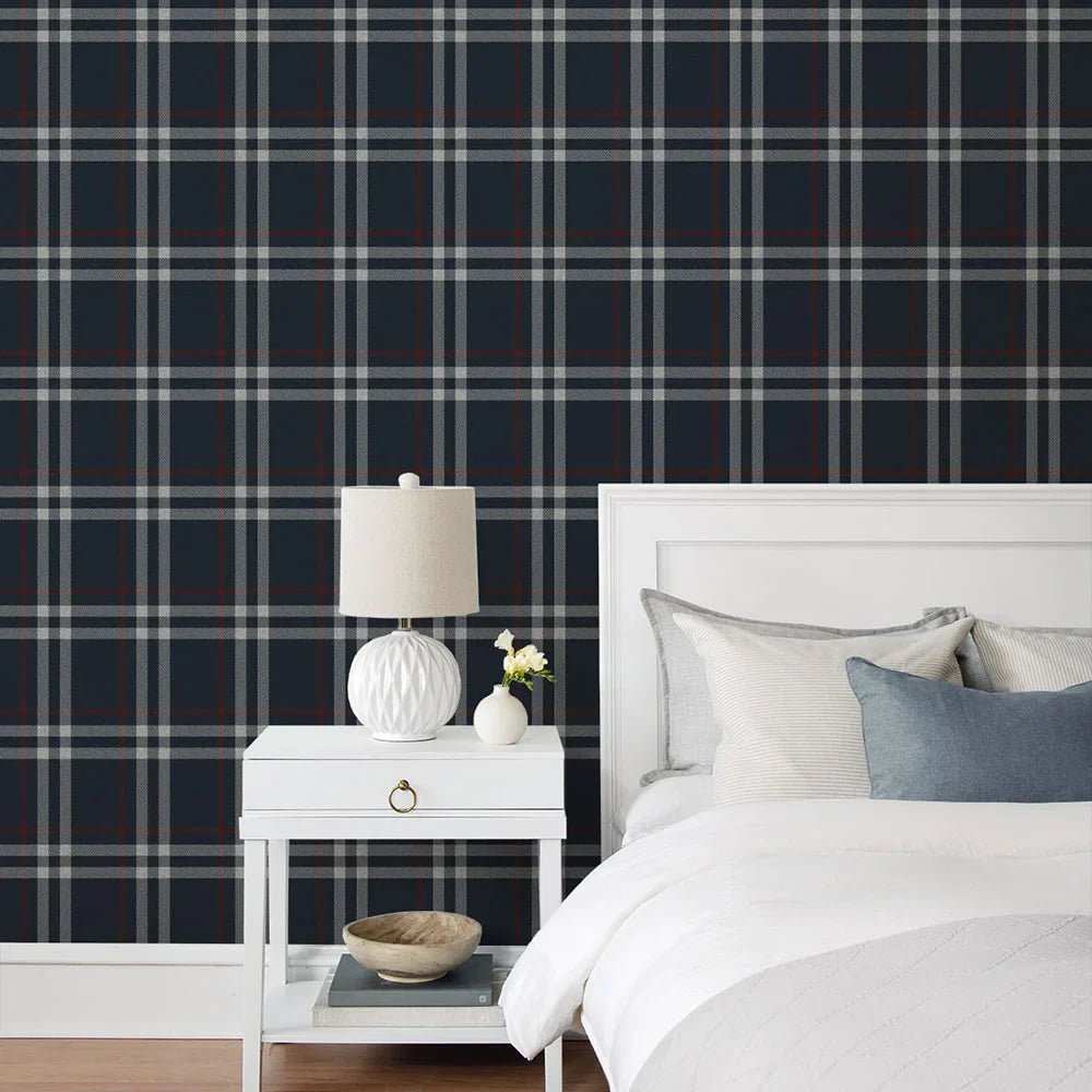 Calverlay Plaid Wallpaper - Blue & Red - NextWall - NW58212 - Premier Wallcovering