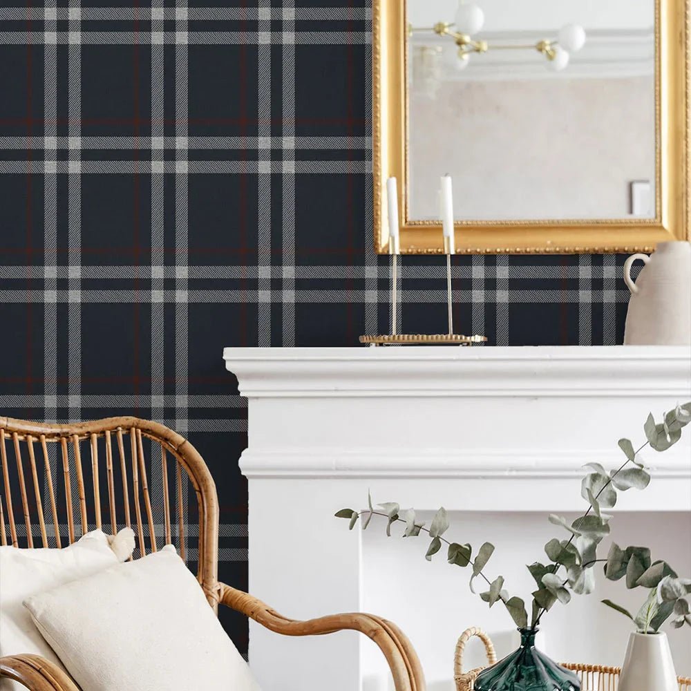 Calverlay Plaid Wallpaper - Blue & Red - NextWall - NW58212 - Premier Wallcovering