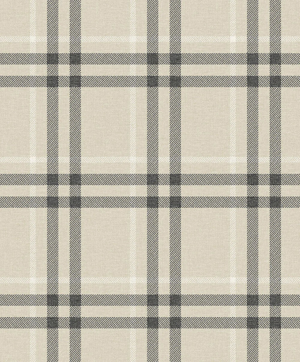 Calverlay Plaid Wallpaper - Linen & Ebony - NextWall - NW58205 - Premier Wallcovering