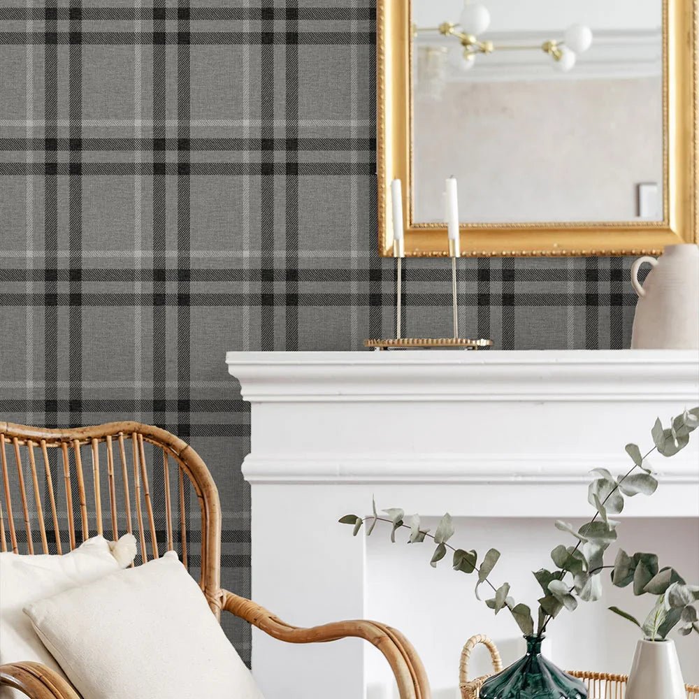 Calverlay Plaid Wallpaper - Stoneware - NextWall - NW58200 - Premier Wallcovering