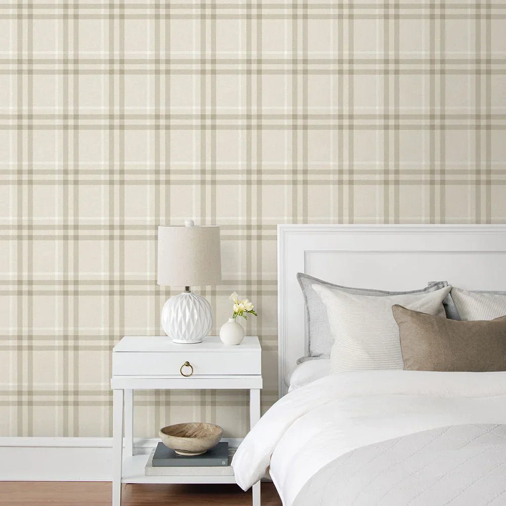 Calverlay Plaid Wallpaper - French Vanilla - NextWall - NW58203 - Premier Wallcovering
