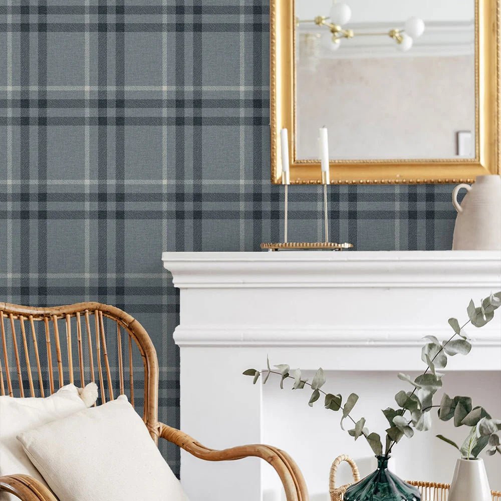 Calverlay Plaid Wallpaper - Light Blue - NextWall - NW58202 - Premier Wallcovering
