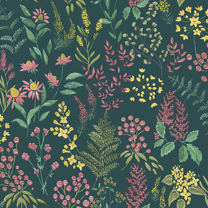 Calvert Meadows Wallpaper - Teal / Pink - Holden Décor - 91683 - Premier Wallcovering