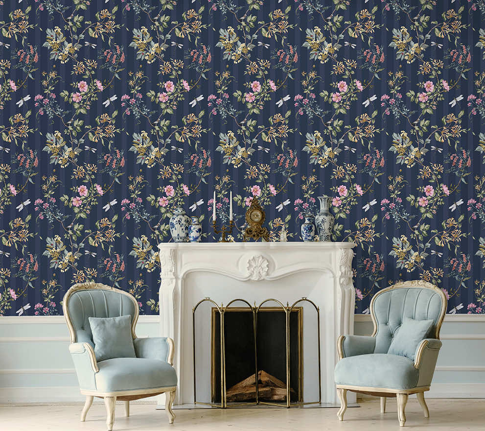 Camberley Wallpaper - Navy / Multi - Holden Décor - 91933 - Premier Wallcovering