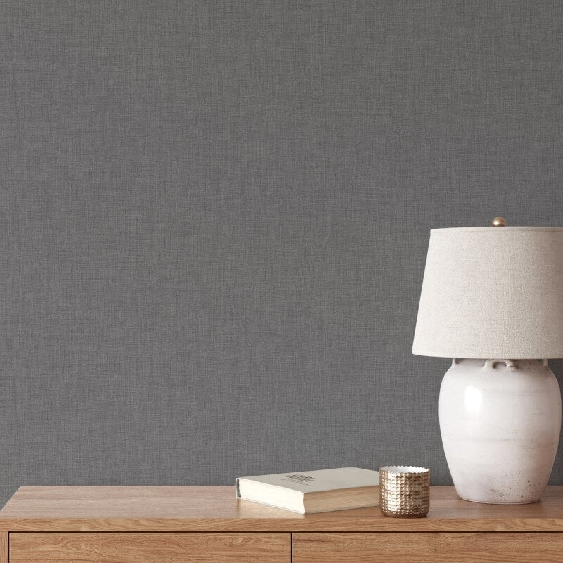 Cambric Texture Wallpaper - Charcoal - Muriva - 196306 - Premier Wallcovering