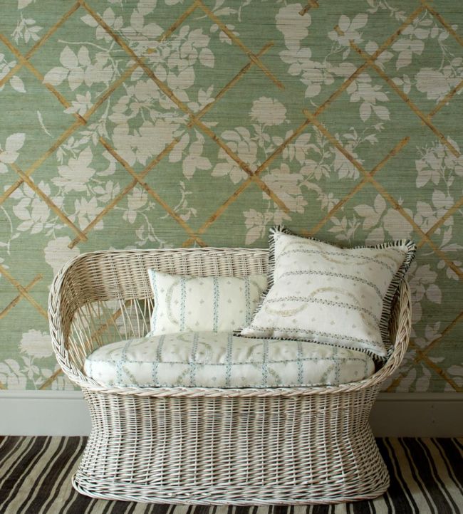 Cameo Trellis Grasscloth Wallpaper - Green - Madeaux - W1200 - 02 - Premier Wallcovering