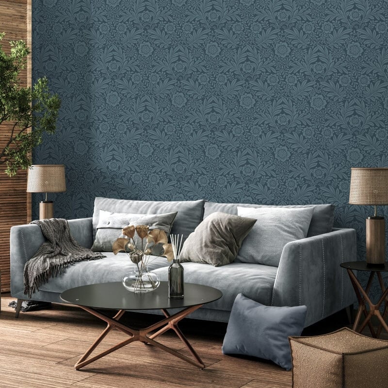 Camille Classical Floral Wallpaper - Navy - Crown - M1745 - Premier Wallcovering